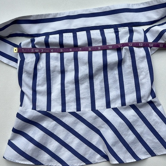 Express Off Shoulder Striped Peplum Top 2 petite - Picture 8 of 10